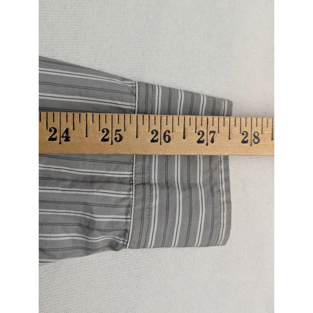 Ralph Lauren Boys Grey White Striped Long Sleeve Button Down Shirt Size L 14-16